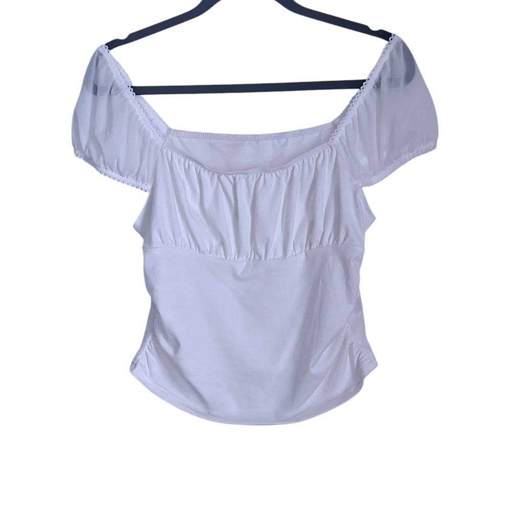 SHEIN white crop top with sheer sleeves size Large - Picture 1 of 3